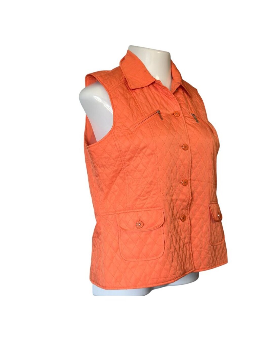 Womens I.C.Y. Quilted Vest XL Creamsicle Orange With Pockets Lightweight Layer - Picture 6 of 15